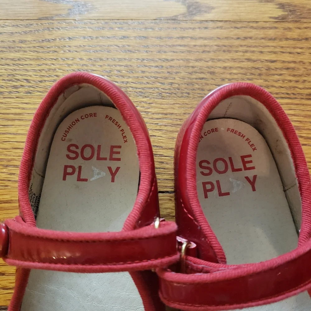Sole Play Button Mary Jane Red Patent Shoes